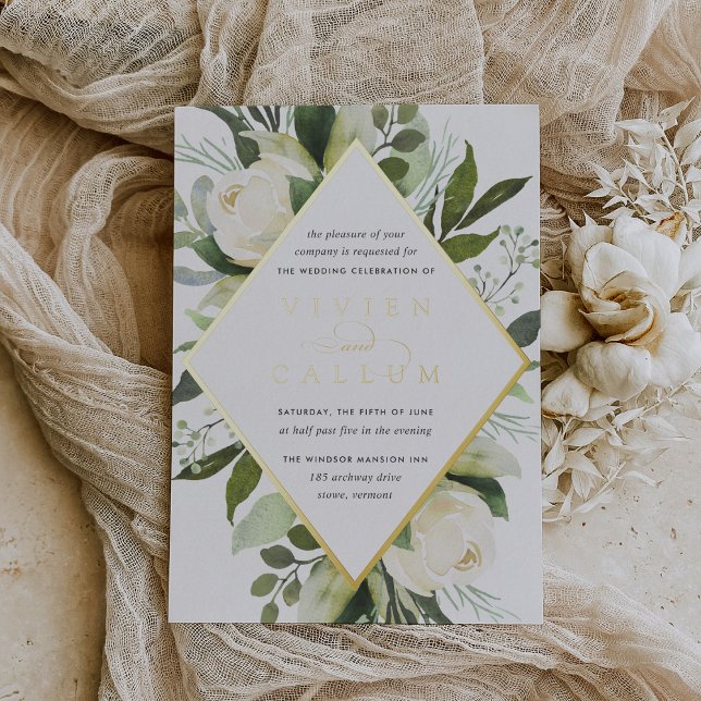 Invitación Con Relieve Metalizado Ivory Bloom | Boda de marco floral geométrico (Subido por el creador)