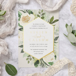 Invitación Con Relieve Metalizado Ivory Bloom | Boda de marco floral geométrico