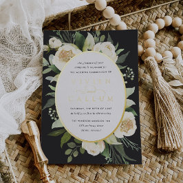 Invitación Con Relieve Metalizado Ivory Bloom | Boda de tramas de color de agua con 