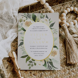Invitación Con Relieve Metalizado Ivory Bloom | Boda de tramas de color de agua con 