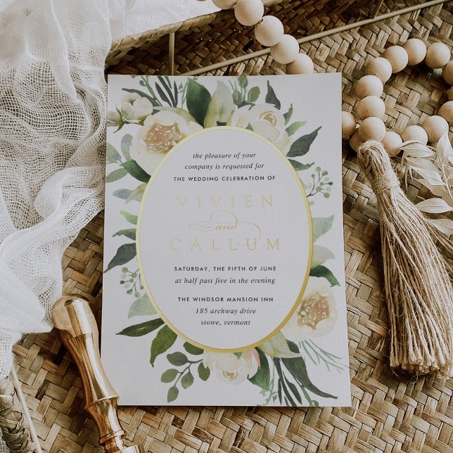 Invitación Con Relieve Metalizado Ivory Bloom | Boda de tramas de color de agua con  (Subido por el creador)