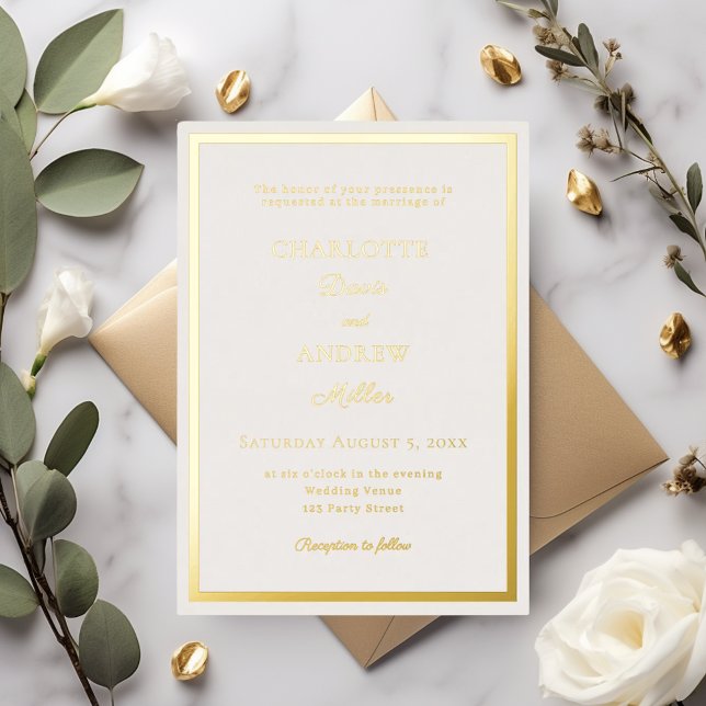 Invitación Con Relieve Metalizado Ivory gold modern elegant luxury wedding (Subido por el creador)