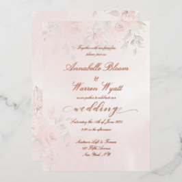 Invitación Con Relieve Metalizado Jardín 1 de Rosas románticos de Rubor con oro Rosa