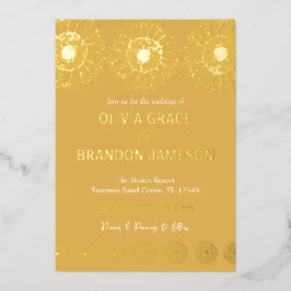 Invitación Con Relieve Metalizado Jardín amarillo girasoles Boda floral moderno