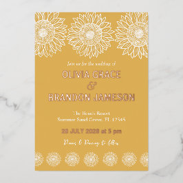 Invitación Con Relieve Metalizado Jardín amarillo girasoles Boda floral moderno