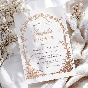 Invitación Con Relieve Metalizado Jardín de Arco Botánico Ducha de Parejas Rosa Dora