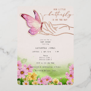 Invitación Con Relieve Metalizado Jardín de flores silvestres Boho Little Butterfly 