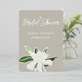Invitación Con Relieve Metalizado Jardín de Gardenia Floral Blanco Simple Ducha de N