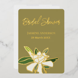 Invitación Con Relieve Metalizado Jardín de Gardenia Floral Blanco Simple Ducha de N