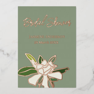 Invitación Con Relieve Metalizado Jardín de Gardenia Floral Blanco Simple Ducha de N