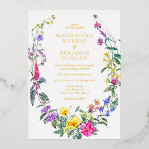 Invitación Con Relieve Metalizado Jardín de hierbas de flores silvestres de prado co