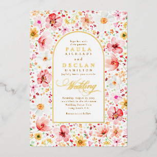 Invitación Con Relieve Metalizado Jardín de pradera de flores silvestres boho floral