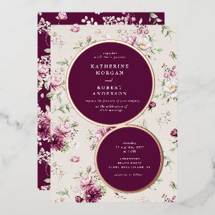 Invitación Con Relieve Metalizado jardín floral de boda magenta
