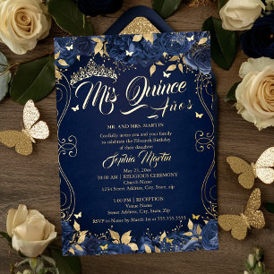 Invitación Con Relieve Metalizado Jardín Floral de la Marina en Oro Mis Quince Quinc