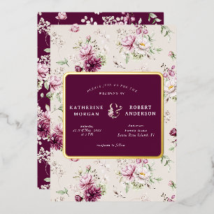 Invitación Con Relieve Metalizado jardín floral de magenta boda