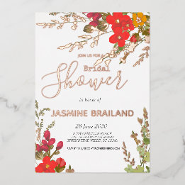 Invitación Con Relieve Metalizado Jardín Floral de Verano Flores Silvestres Despedid