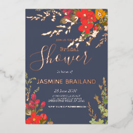 Invitación Con Relieve Metalizado Jardín Floral de Verano Flores Silvestres Despedid