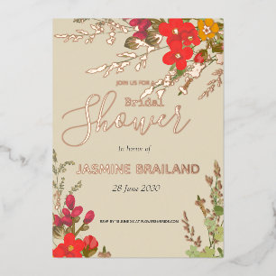 Invitación Con Relieve Metalizado Jardín floral de verano Flores silvestres ducha de