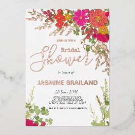 Invitación Con Relieve Metalizado Jardín floral de verano Flores silvestres ducha de