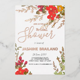 Invitación Con Relieve Metalizado Jardín floral de verano Flores silvestres ducha de