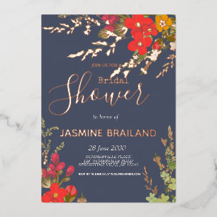 Invitación Con Relieve Metalizado Jardín floral de verano Flores silvestres ducha de