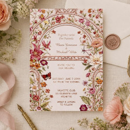Invitación Con Relieve Metalizado Jardín floral romántico
