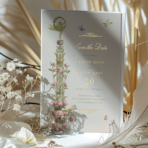 Invitación Con Relieve Metalizado Jardín mítico Salven la cita Elegancia de oro