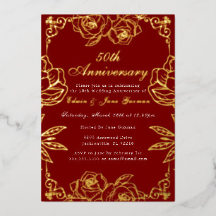 Invitación Con Relieve Metalizado Jardín Rosa de Oro Blanco 50 Aniversario Boda