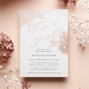 Invitación Con Relieve Metalizado Jardín Secreto Floral Baby Shower