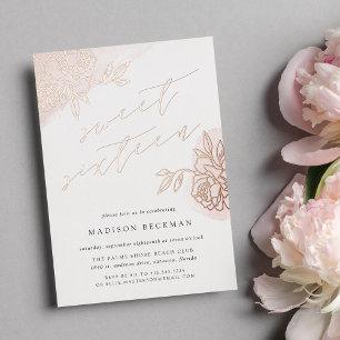 Invitación Con Relieve Metalizado Jardín Secreto Floral Dulces Dieciséis