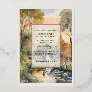 Invitación Con Relieve Metalizado Jardines Botánicos Reales Acuarela Personalizada