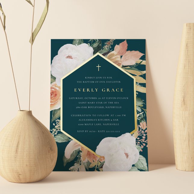 Invitación Con Relieve Metalizado Jasper | Bautismo floral del desierto (Subido por el creador)