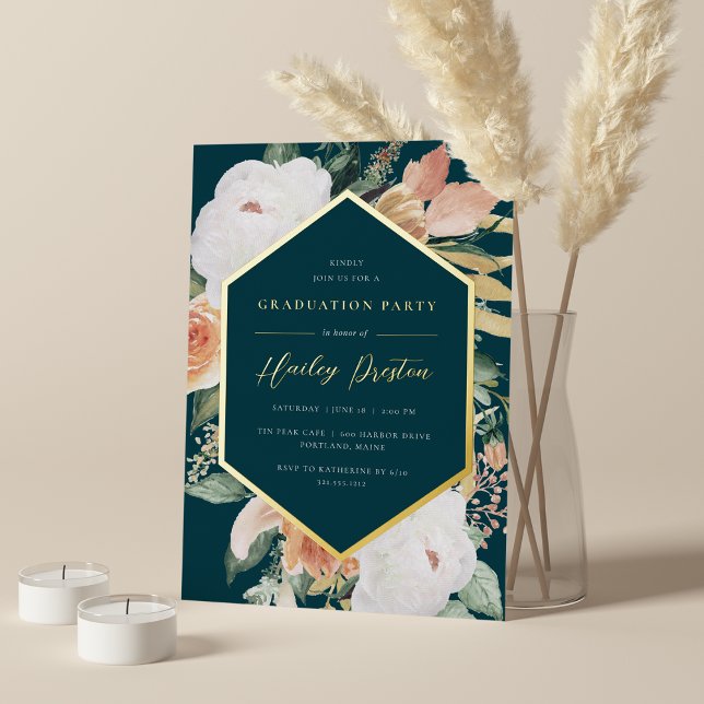 Invitación Con Relieve Metalizado Jasper | Desert Floral Graduation Party (Subido por el creador)