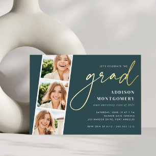 Invitación Con Relieve Metalizado Jasper   Fiesta de graduación de tiras fotográfica
