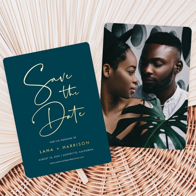 Invitación Con Relieve Metalizado Jasper | Moderna foto de escritura mínima Guardar  (Subido por el creador)