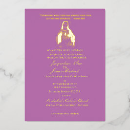 Invitación Con Relieve Metalizado Jesús Sagrado Corazón Católico