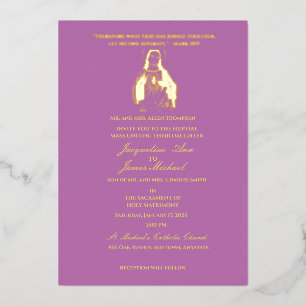 Invitación Con Relieve Metalizado Jesús Sagrado Corazón Católico