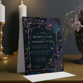 Invitación Con Relieve Metalizado Jewel Tone Purple and Teal Flowers