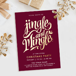Invitación Con Relieve Metalizado Jingle And Mingle Moderno Burgundy Oro Caligrafía
