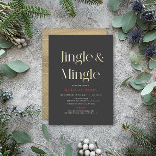 Invitación Con Relieve Metalizado Jingle y Mingle Minimal Navidades de fiesta navide