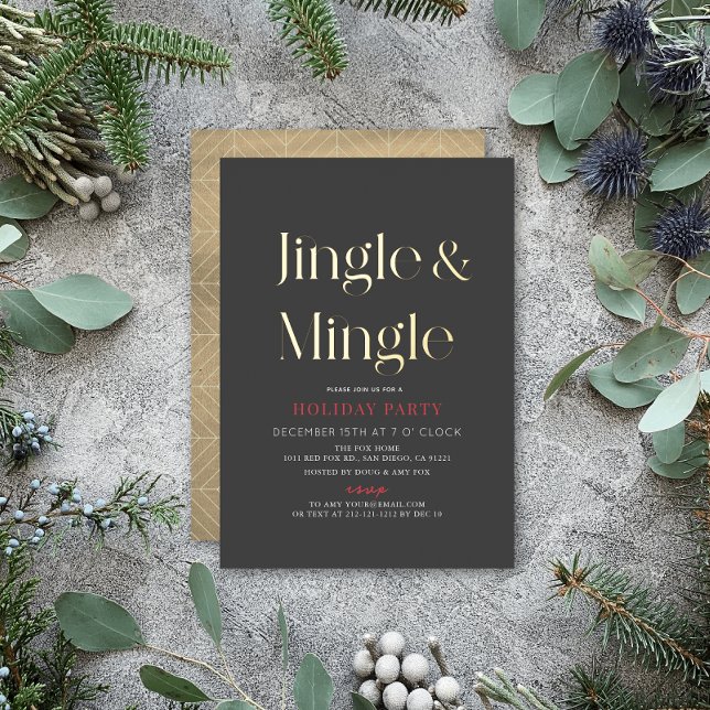 Invitación Con Relieve Metalizado Jingle y Mingle Minimal Navidades de fiesta navide (Subido por el creador)