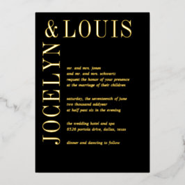 Invitación Con Relieve Metalizado Jocelyn Black Modern Boda