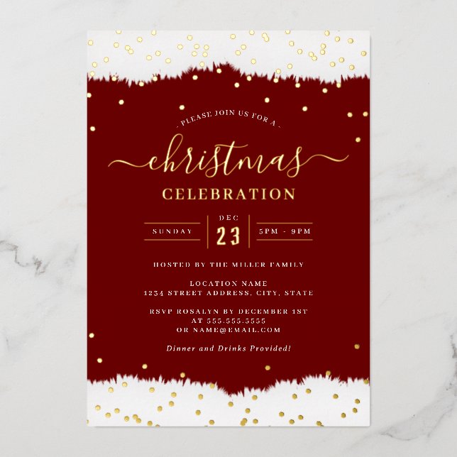 Invitación Con Relieve Metalizado Jolly Confetti Navidades rojos Fiesta (Anverso)
