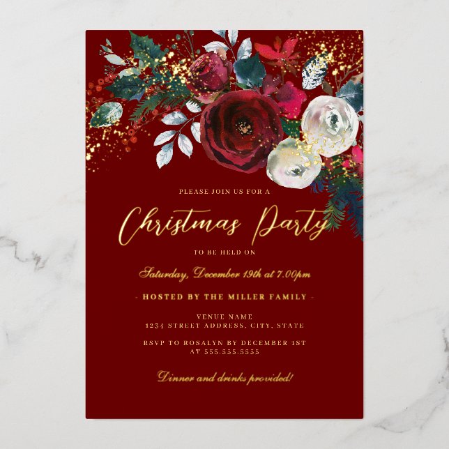 Invitación Con Relieve Metalizado Jolly Gold Shimmer Foliage Fiesta (Anverso)