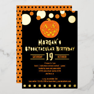 Invitación Con Relieve Metalizado Jolly Jack O Lantern Niños adultos Halloween Cumpl