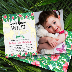 Invitación Con Relieve Metalizado Joven Salvaje y Tres Chicas de la Jungla Foto del 