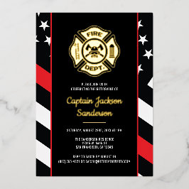 Invitación Con Relieve Metalizado Jubilación de Bombero Departamento de Bomberos Bom