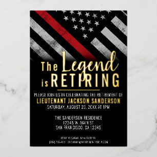 Invitación Con Relieve Metalizado Jubilación del Departamento de Bomberos