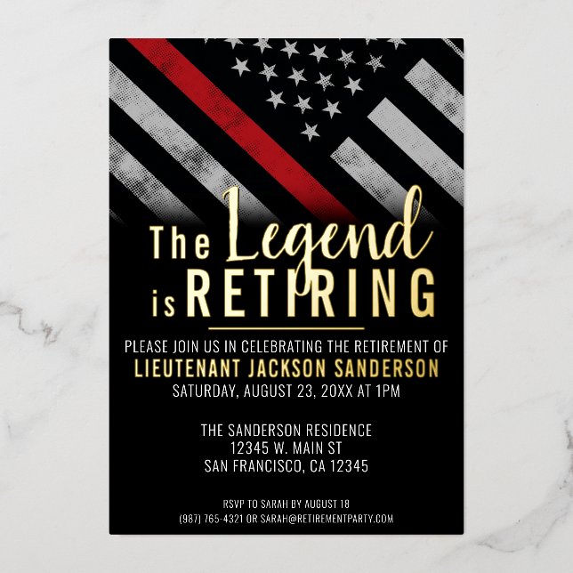 Invitación Con Relieve Metalizado Jubilación del Departamento de Bomberos (Anverso)