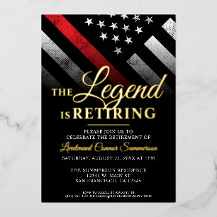 Invitación Con Relieve Metalizado Jubilación del Departamento de Bomberos